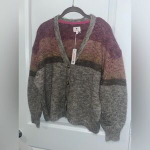Sundry NWT V Neck Button Cardigan Sweater Color Block Muted Earth Tones Mohair S